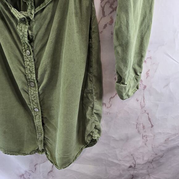 Anthropologie Dress Womens Small Green Tencel Button Mini Long Cut Out Knot - Picture 4 of 14